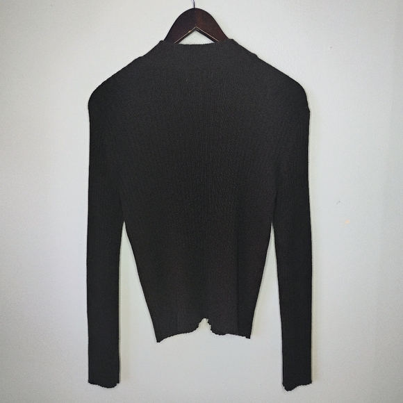 JM Collection Brown Ribbed Knit Velvet Zip Up Cardigan Sweater Size Medium - Picture 4 of 10